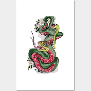 Snake with flowers Posters and Art